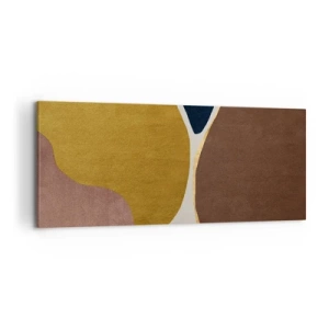 Obraz na płótnie - Abstrakcyjna kompozycja z geometrycznymi kształtami w ciepłych barwach - 120x50cm - Abstrakcja – miejsce w przestrzeni - Nowoczesna dekoracja ścienna do salonu i sypialni ARTTOR