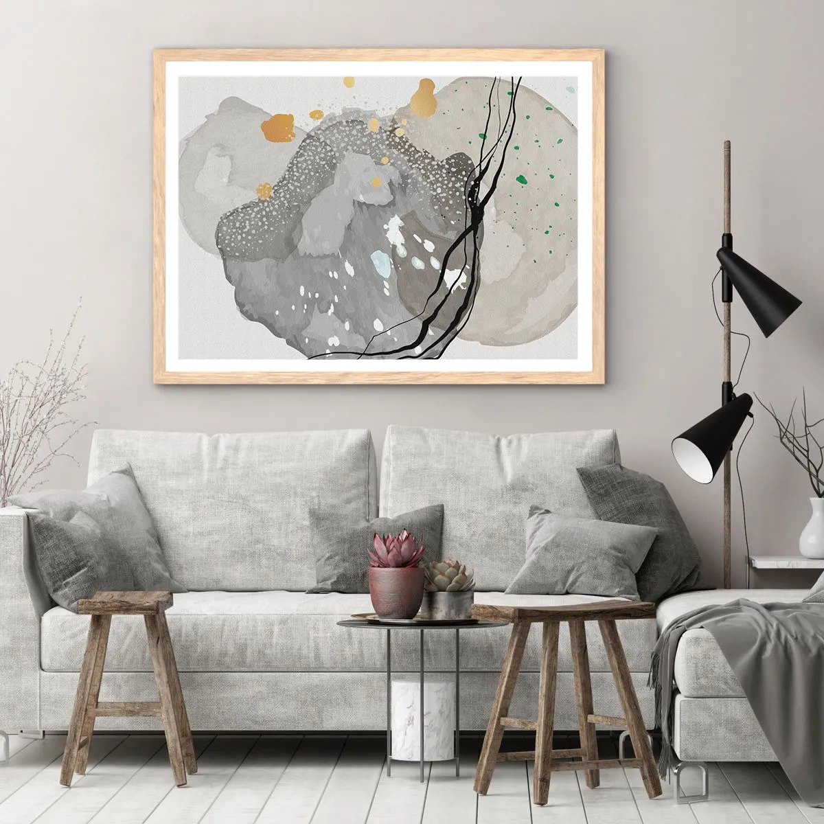 Plakat w ramie jasny dąb - Kompozycja organiczna - 100x70 cm