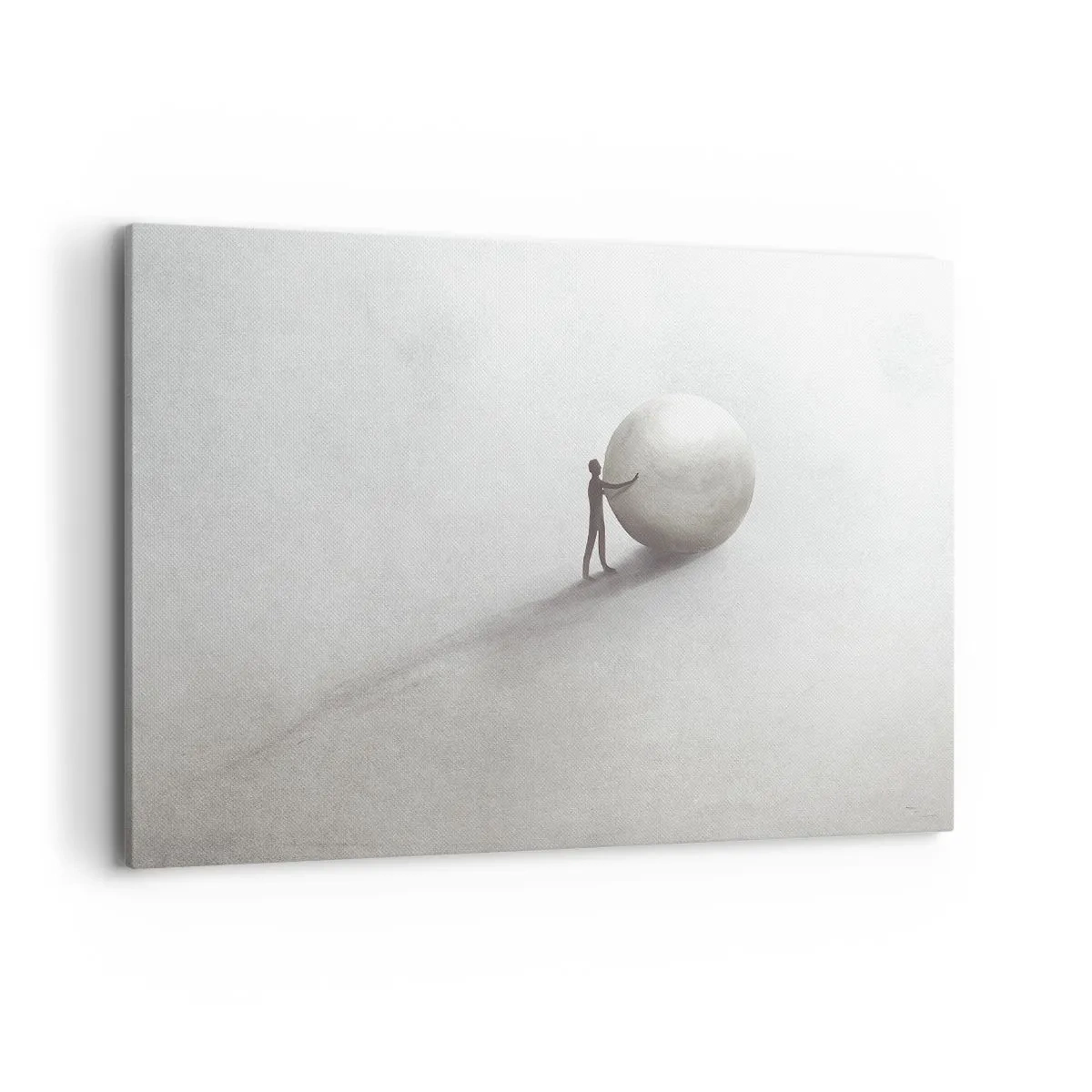 Obraz na płótnie - Minimalistyczna postać z kulą na jasnym, monochromatycznym tle - 100x70cm - Gra życia - Nowoczesna dekoracja ścienna do salonu, kuchni i sypialni ARTTOR