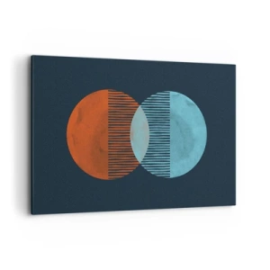 Obraz na płótnie - Dwa koła w kolorze pomarańczowym i niebieskim na ciemnym tle - 120x80cm - Astronomiczna fantazja - Nowoczesna dekoracja ścienna do salonu, kuchni i sypialni ARTTOR