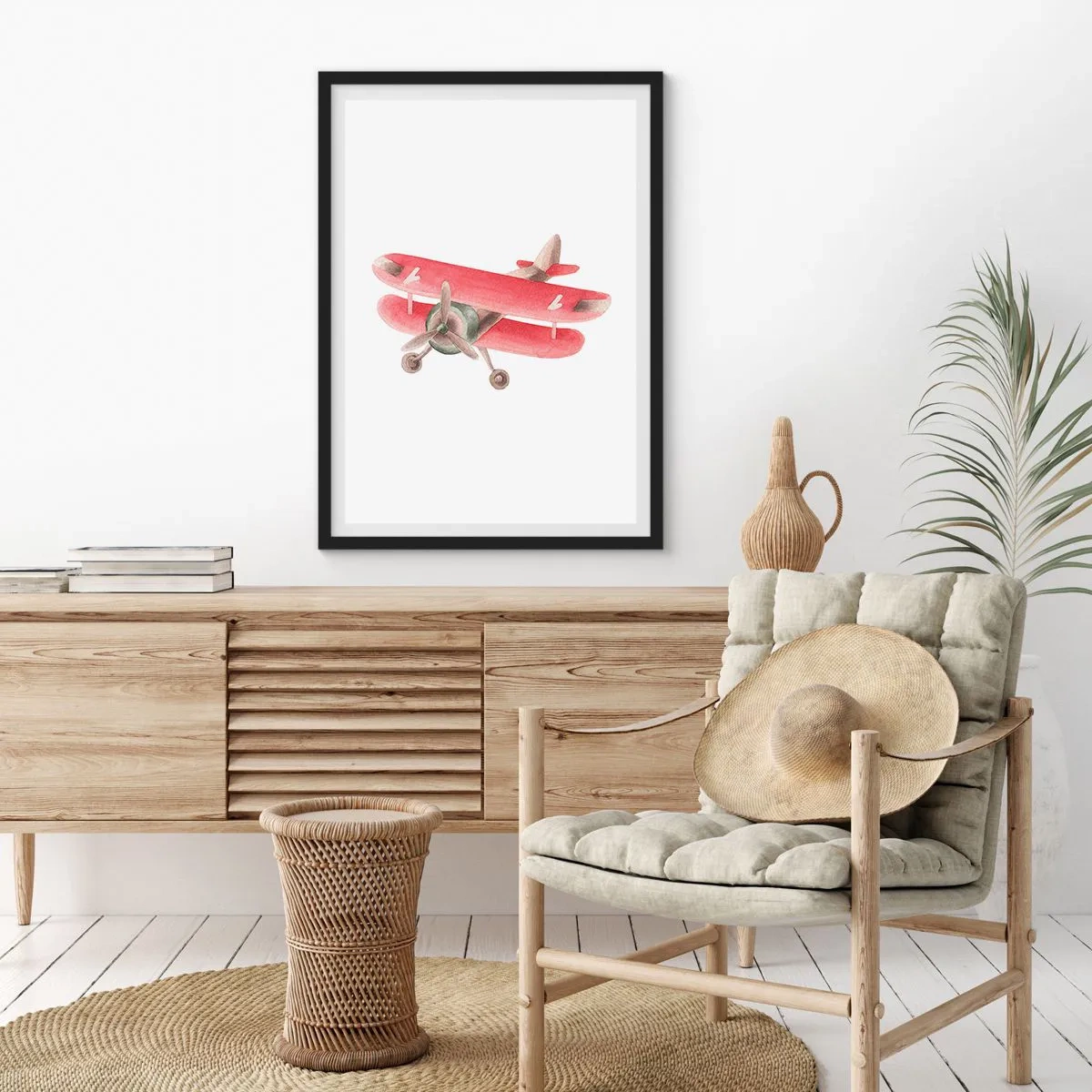 Plakat w czarnej ramie - Uroczy czerwony dwupłatowiec w stylu retro - 50x70cm - Gotowy do wysokich lotów - Nowoczesna dekoracja ścienna do salonu i sypialni ARTTOR