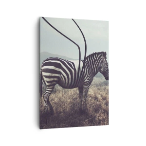 Obraz na płótnie - Surrealistyczna zebra na tle trawiastego krajobrazu - 70x100cm - Uwaga! Usterka - Nowoczesna dekoracja ścienna do salonu i sypialni ARTTOR