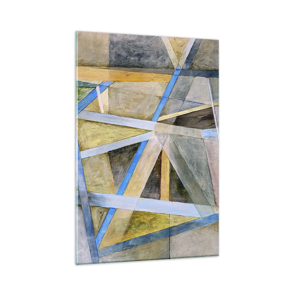 Obraz na szkle - Geometryczna kompozycja z jasnymi i niebieskimi liniami - 80x120cm - Na wprost czy na skos? - Nowoczesna dekoracja ścienna do salonu i sypialni ARTTOR