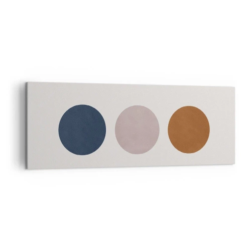 Obraz na płótnie - Minimalistyczna kompozycja z trzema kolorowymi kołami - 140x50cm - Symbol doskonałości - Nowoczesna dekoracja ścienna do salonu i sypialni ARTTOR