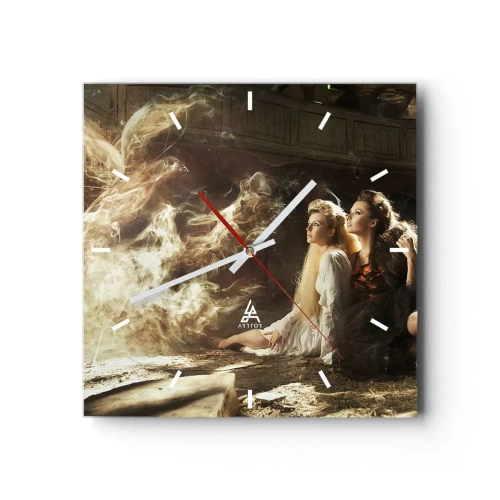 Zegar ścienny - Dwie kobiety w magicznej scenerii z eterycznymi efektami świetlnymi - 30x30cm - I stała się poezja - Nowoczesna dekoracja ścienna do salonu i sypialni ARTTOR