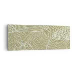 Obraz na płótnie - Zielono-białe linie w abstrakcyjnej kompozycji - 140x50cm - Abstrakcja misterna w bieli - Nowoczesna dekoracja ścienna do salonu i sypialni ARTTOR