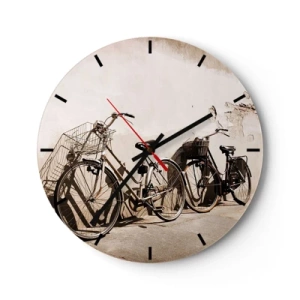Zegar ścienny - Rowery przy ścianie w retro stylu - 30x30cm - Niezapomniany urok przeszłości - Nowoczesna dekoracja ścienna do salonu, kuchni i sypialni ARTTOR