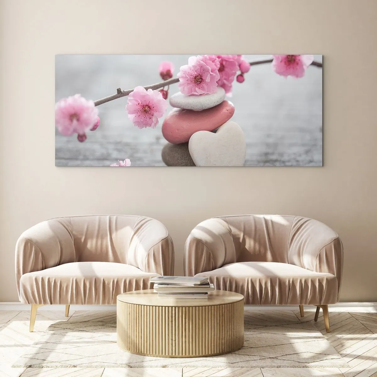 Obraz na szkle - Błogość z kwiatem wiśni - 100x40 cm