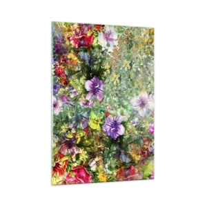 Obraz na szkle - Kolorowe kwiaty w artystycznej kompozycji - 50x70cm - W kwiaty na zatracenie - Nowoczesna dekoracja ścienna do salonu, kuchni i sypialni ARTTOR