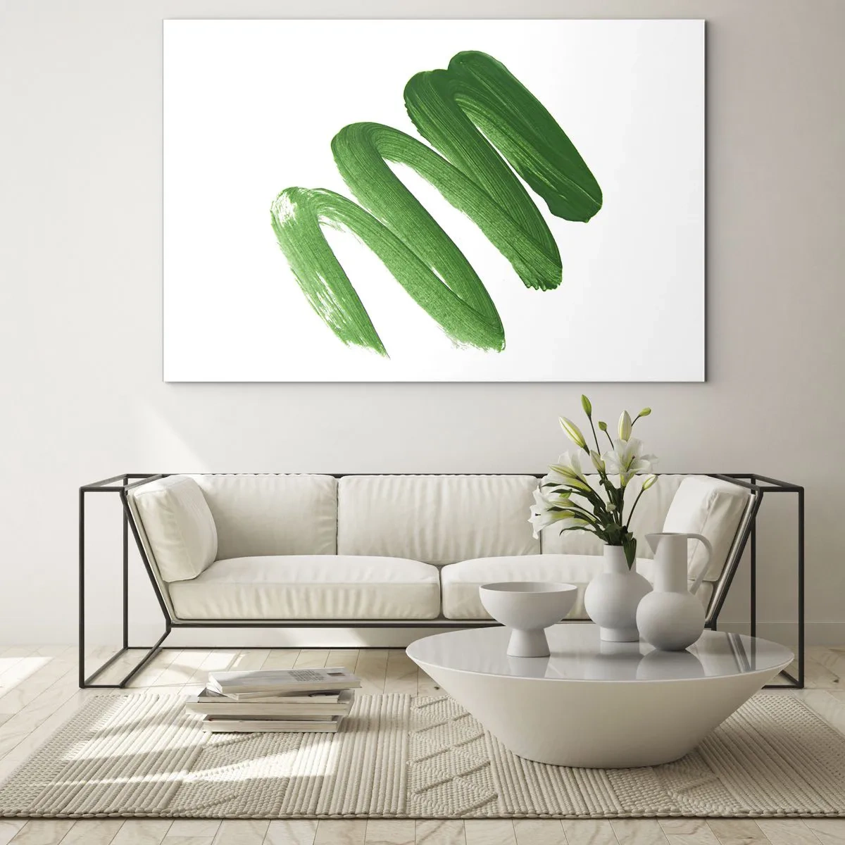 Obraz na szkle - Dynamiczny zielony pociągnięcie pędzla na białym tle - 70x50cm - Zielony żart - Nowoczesna dekoracja ścienna do salonu i sypialni ARTTOR