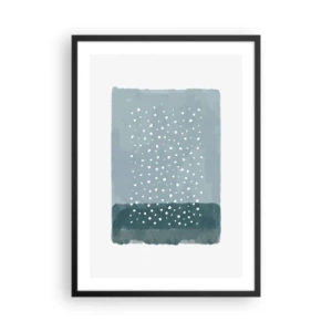 Plakat w czarnej ramie - Abstrakcyjna kompozycja z białymi kropkami na tle w odcieniach błękitu - 50x70cm - Wyrosłe na błękicie - Nowoczesna dekoracja ścienna do salonu i sypialni ARTTOR