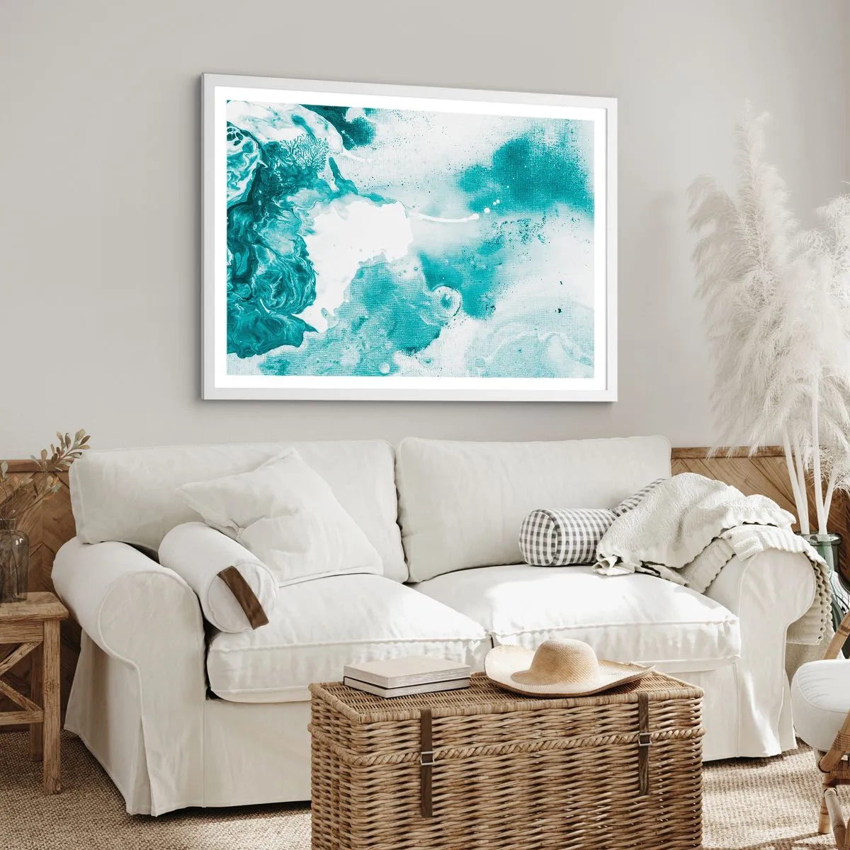 Plakat w białej ramie - Rozlewiska błękitu - 100x70 cm