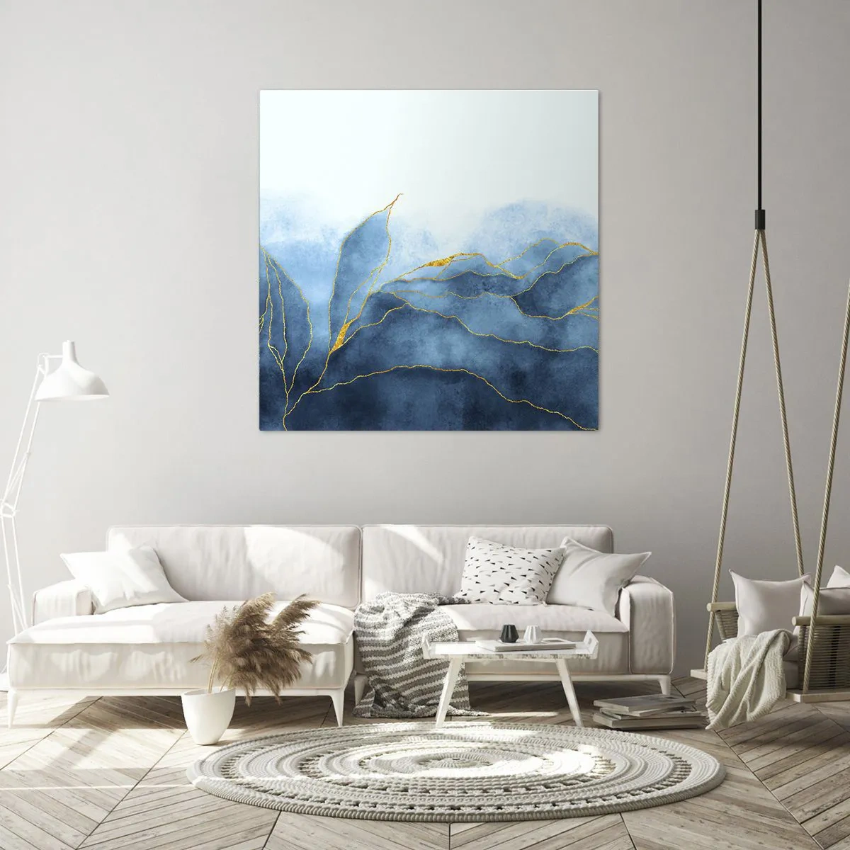Obraz na płótnie - Błękit w złocie - 60x60 cm
