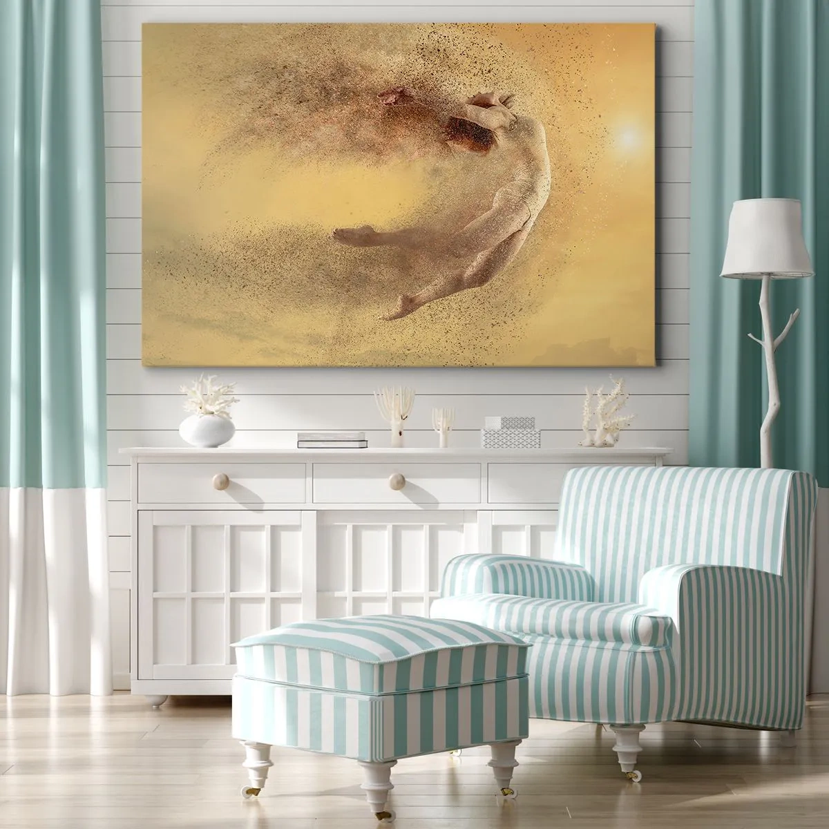 Obraz na płótnie - Postać w dynamicznym ruchu z efektem rozpadu - 70x50cm - W tanecznym uniesieniu - Nowoczesna dekoracja ścienna do salonu i sypialni ARTTOR