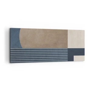 Obraz na płótnie - Geometryczne figury w odcieniach beżu i granatu z liniami - 120x50cm - Kompozycja prostoty i krągłości - Nowoczesna dekoracja ścienna do salonu i sypialni ARTTOR
