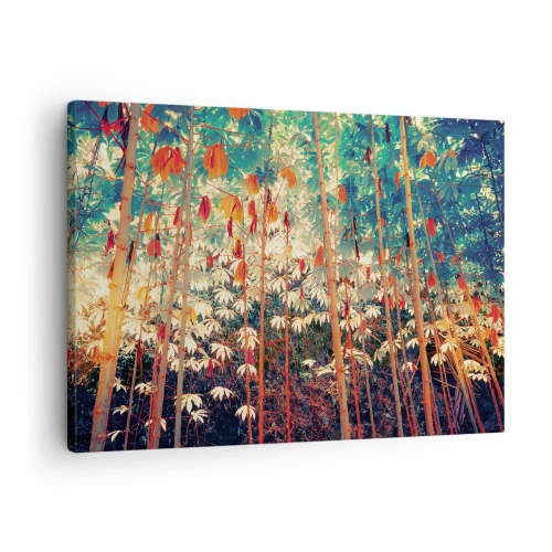 Obraz na płótnie - Kolorowy las bambusowy z intensywnymi barwami - 70x50cm - Tajemne życie liści - Nowoczesna dekoracja ścienna do salonu i sypialni ARTTOR