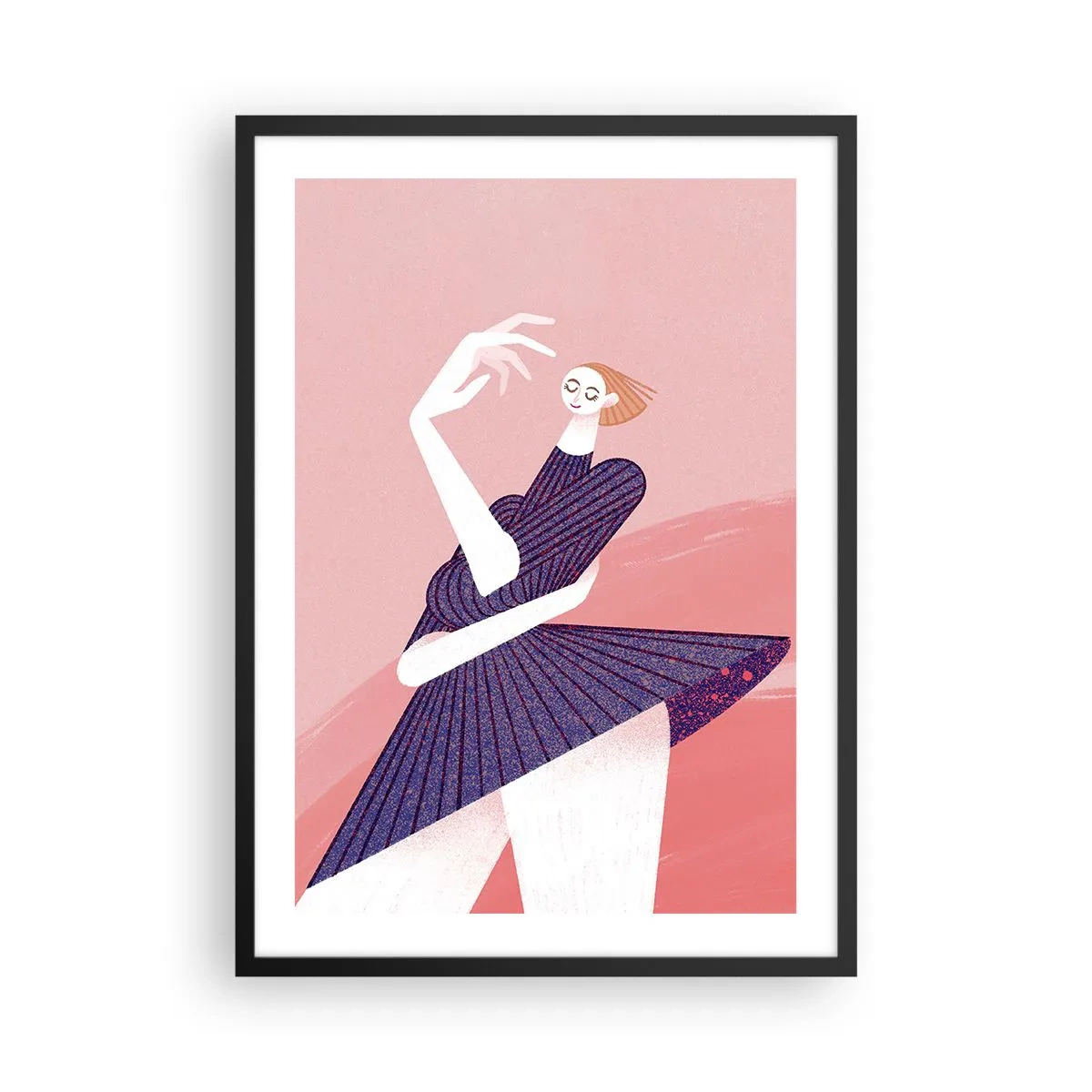 Plakat w czarnej ramie - Abstrakcyjna kobieca sylwetka w dynamicznej pozie - 50x70cm - Każdy krok tanecznym pas - Nowoczesna dekoracja ścienna do salonu i sypialni ARTTOR