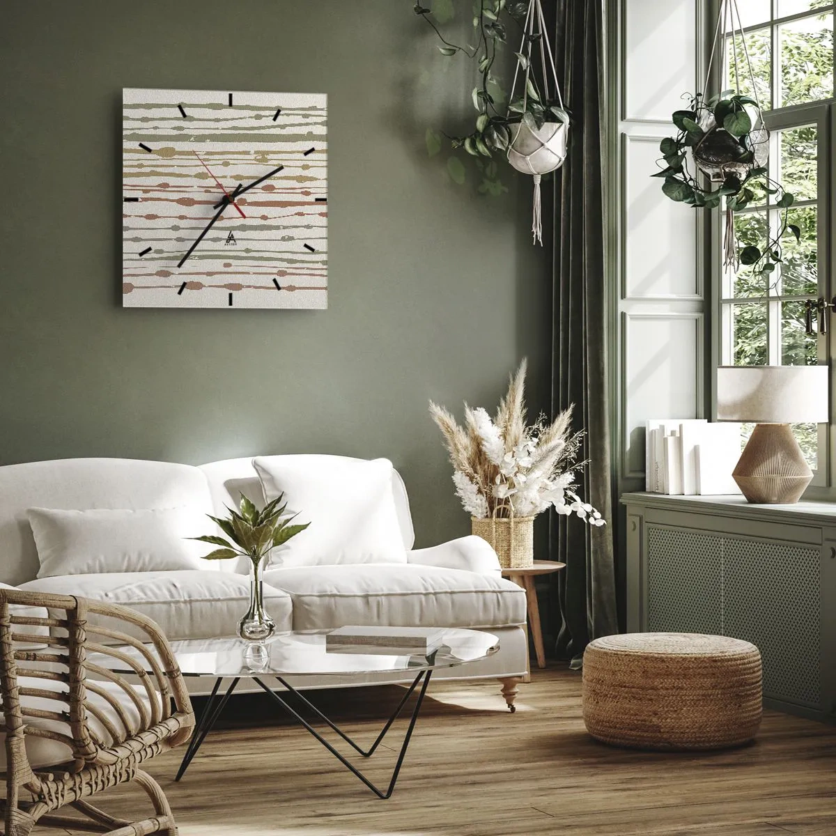 Zegar ścienny - Wzór linii w ciepłych odcieniach na jasnym tle - 30x30cm - Muzyczny zapis barw - Nowoczesna dekoracja ścienna do salonu i sypialni ARTTOR
