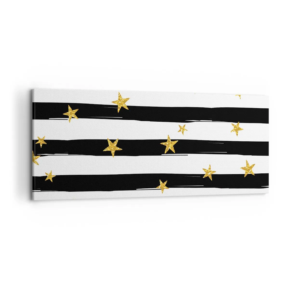 Obraz na płótnie - Czarno-białe pasy z złotymi gwiazdkami - 120x50cm - Wszyscy urodziliśmy się pod szczęśliwą gwiazdą - Nowoczesna dekoracja ścienna do salonu i sypialni ARTTOR
