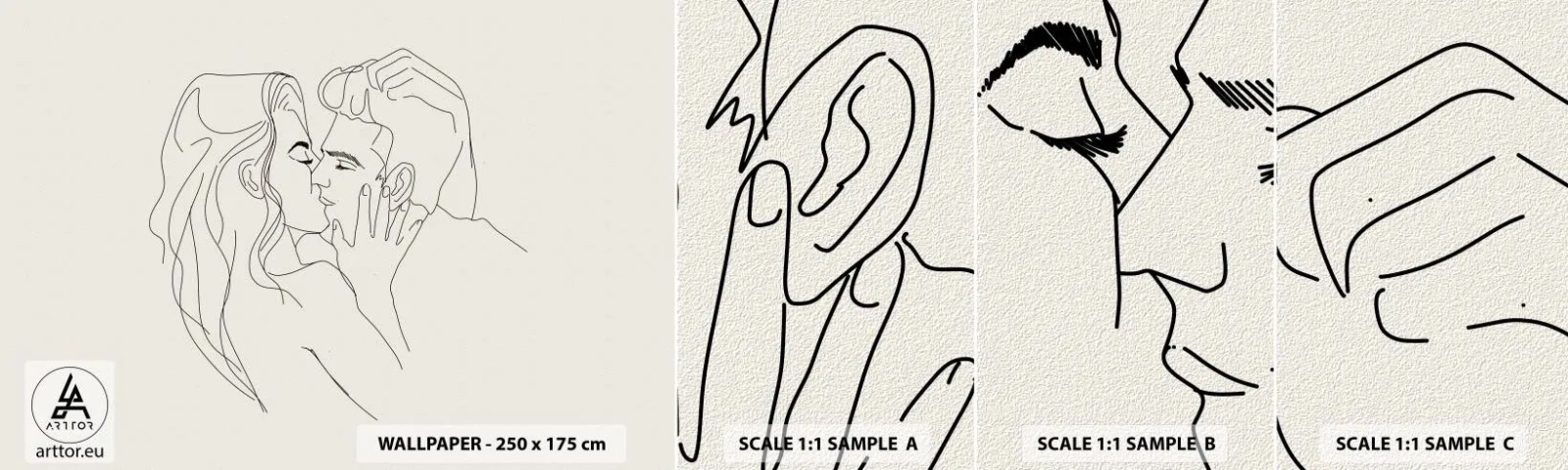 Fototapeta Próbka Standard Eco - Splątani uczuciem - Grafika, Zakochana Para, Pocałunek - 100x30 cm