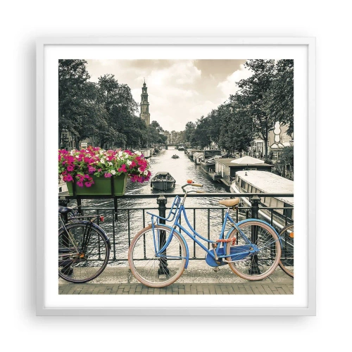 Plakat w białej ramie - Kolory amsterdamskiej ulicy - 60x60 cm
