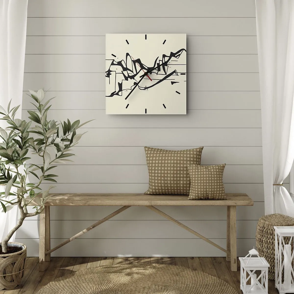 Zegar ścienny - Abstrakcyjny rysunek gór w czarno-białej kolorystyce - 30x30cm - Być może pejzaż - Nowoczesna dekoracja ścienna do salonu i sypialni ARTTOR