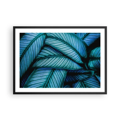 Plakat w czarnej ramie - Bliskie ujęcie turkusowych liści o wyrazistych detalach - 70x50cm - Linie życia - Nowoczesna dekoracja ścienna do salonu i sypialni ARTTOR