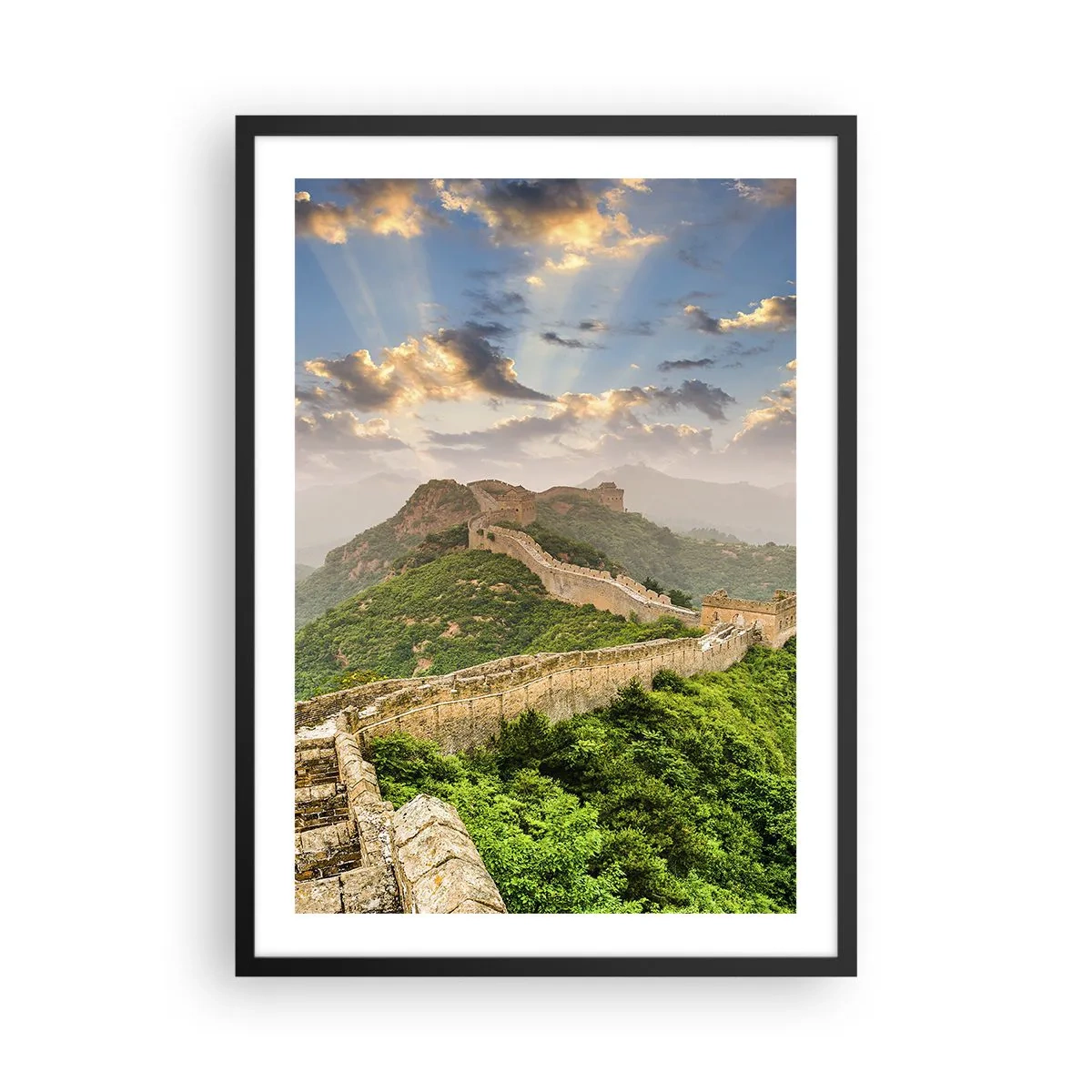 Plakat w czarnej ramie - Wielki Mur Chiński w malowniczym świetle zachodzącego słońca - 50x70cm - Nieprzemijająca wielkość - Nowoczesna dekoracja ścienna do salonu i sypialni ARTTOR