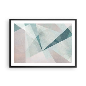 Plakat w czarnej ramie - Geometryczne kształty w pastelowych odcieniach błękitu i szarości - 70x50cm - Spokojnie choć dynamicznie - Nowoczesna dekoracja ścienna do salonu i sypialni ARTTOR