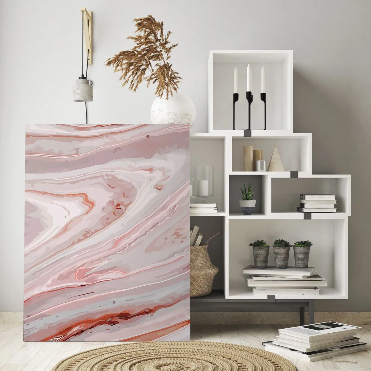 Obraz na szkle - Abstrakcyjny wzór w odcieniach różu i brązu - 50x70cm - Różowy w płynie - Nowoczesna dekoracja ścienna do salonu, kuchni i sypialni ARTTOR