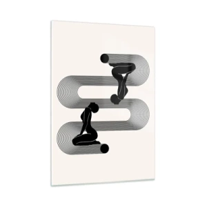 Obraz na szkle - Minimalistyczne kobiece sylwetki z graficznym motywem linii - 50x70cm - Zmysłowa symetria - Nowoczesna dekoracja ścienna do salonu, kuchni i sypialni ARTTOR