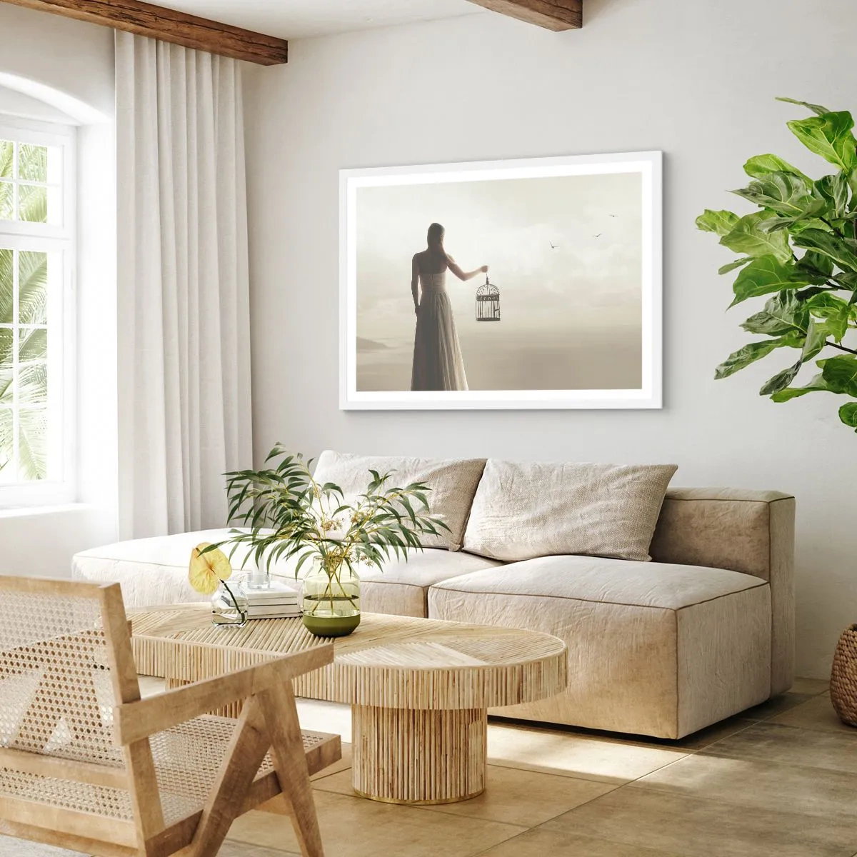 Plakat w białej ramie - Bądź wolna - 100x70 cm