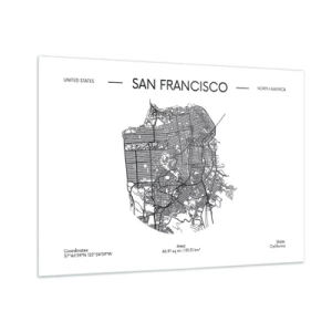 Obraz na szkle - Mapa ulic San Francisco w stylu minimalistycznym - 100x70cm - Anatomia San Francisco - Nowoczesna dekoracja ścienna do salonu, kuchni i sypialni ARTTOR