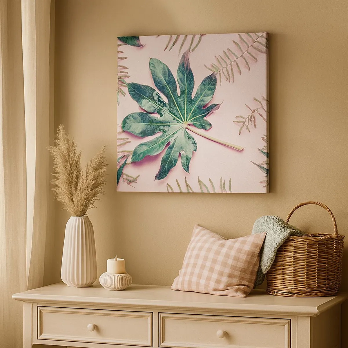 Obraz na płótnie - Studium zieleni na różowym tle - 30x30 cm