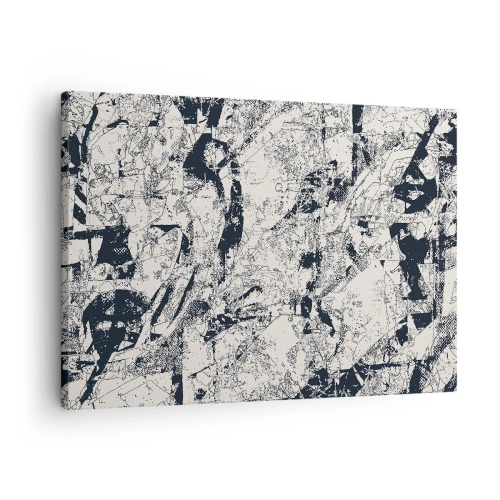 Obraz na płótnie - Abstrakcyjna kompozycja w czerni i bieli z dynamicznym układem - 70x50cm - Przenikanie przeciwieństw - Nowoczesna dekoracja ścienna do salonu i sypialni ARTTOR