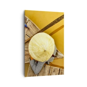 Obraz na płótnie - Tradycyjna łódź widziana z lotu ptaka - 80x120cm - Życie na żółtej rzece - Nowoczesna dekoracja ścienna do salonu i sypialni ARTTOR