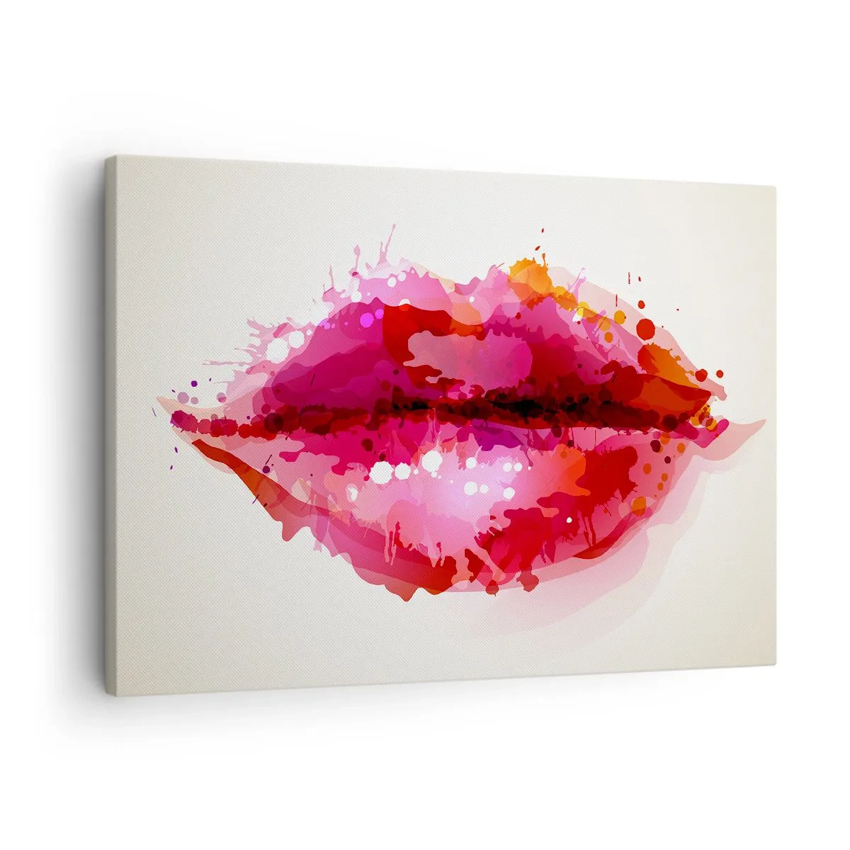 Obraz na płótnie - Abstrakcyjny motyw ust w odcieniach różu i czerwieni - 70x50cm - Czerwieńszy odcień czerwieni - Nowoczesna dekoracja ścienna do salonu i sypialni ARTTOR