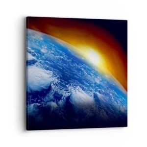 Obraz na płótnie - Wschód słońca nad błękitną planetą - 40x40 cm