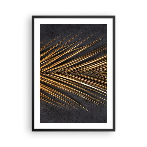 Plakat w czarnej ramie - Złote liście na ciemnym tle - 50x70cm - Złoto tropików - Nowoczesna dekoracja ścienna do salonu i sypialni ARTTOR