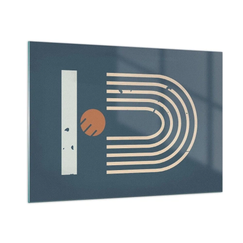 Obraz na szkle - Geometryczna kompozycja w stylu retro na ciemnym tle - 100x70cm - Geometria na granacie - Nowoczesna dekoracja ścienna do salonu, kuchni i sypialni ARTTOR