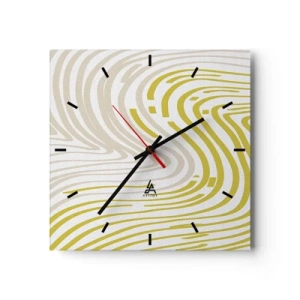 Zegar ścienny - Abstrakcyjny wzór z falującymi liniami w odcieniach żółci i beżu - 30x30cm - Kompozycja z łagodnym ugięciem - Nowoczesna dekoracja ścienna do salonu i sypialni ARTTOR