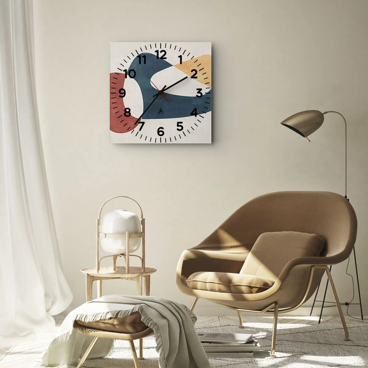 Zegar ścienny - Abstrakcyjne kształty w harmonijnych kolorach - 30x30cm - Wpływy i metamorfozy - Nowoczesna dekoracja ścienna do salonu i sypialni ARTTOR