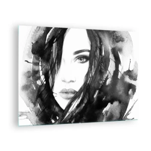 Obraz na szkle - Kobiece czarno-białe portrety w stylu akwareli - 70x50cm - Portret damy w czerni i bieli - Nowoczesna dekoracja ścienna do salonu i sypialni ARTTOR