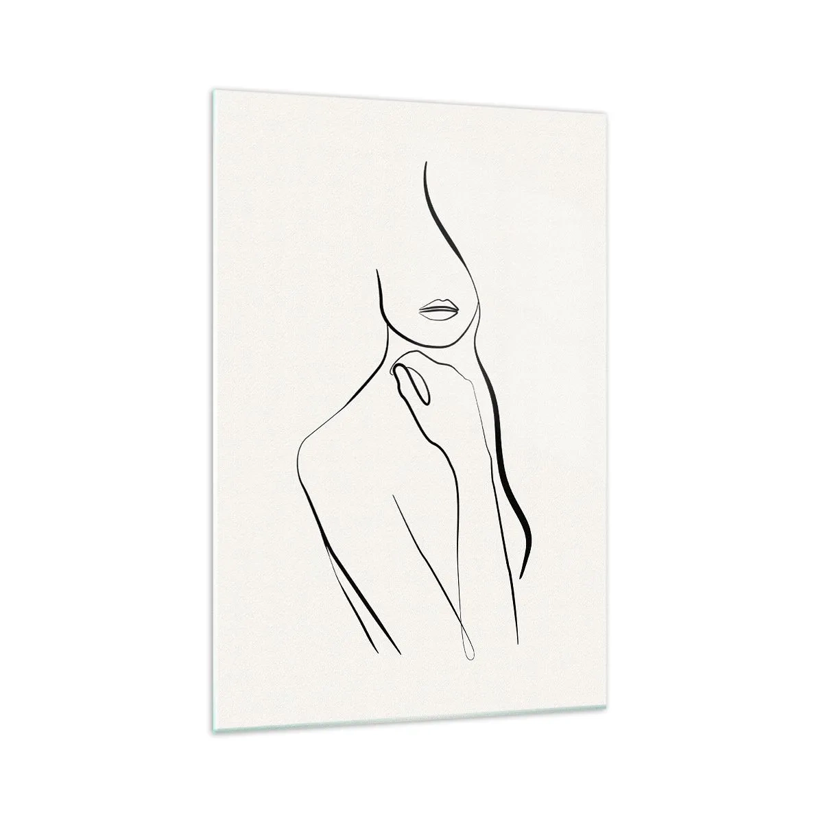 Obraz na szkle - Minimalistyczny szkic sylwetki kobiety na jasnym tle - 70x100cm - Fala melancholii - Nowoczesna dekoracja ścienna do salonu i sypialni ARTTOR