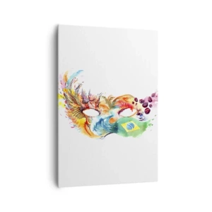 Obraz na płótnie - Kolorowa akwarelowa maska inspirowana Brazylią - 70x100cm - Brazylia wita sambą - Nowoczesna dekoracja ścienna do salonu i sypialni ARTTOR