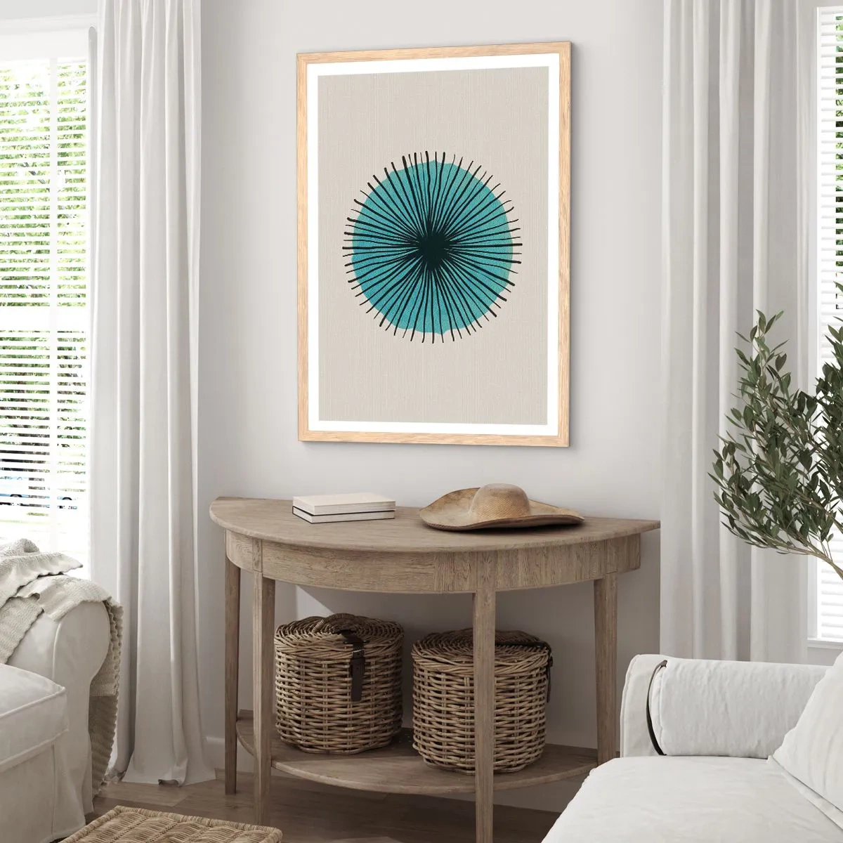 Plakat w ramie jasny dąb - Promieniście na błękicie - 70x100 cm