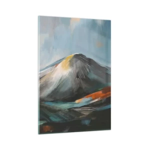 Obraz na szkle - Abstrakcyjny krajobraz górski w ciepłych odcieniach - 80x120cm - Surowe i piękne - Nowoczesna dekoracja ścienna do salonu i sypialni ARTTOR