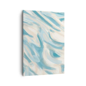 Obraz na płótnie - Abstrakcyjna kompozycja w odcieniach błękitu, beżu i bieli z dynamicznymi pociągnięciami pędzla - 50x70cm - Wiosenne powiewy - Nowoczesna dekoracja ścienna do salonu, kuchni i sypialni ARTTOR