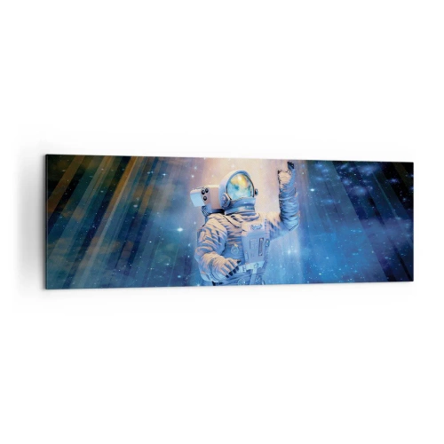 Obraz na płótnie - Astronauta w świetle kosmicznej eksplozji pełnej gwiazd - 160x50cm - Wreszcie u celu - Nowoczesna dekoracja ścienna do salonu i sypialni ARTTOR