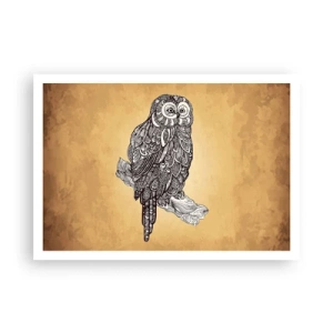 Plakat - Sowa w ornamentalnym stylu na tle w odcieniach beżu - 100x70cm - Misterne ornamenty mądrości - Nowoczesna dekoracja ścienna do salonu i sypialni ARTTOR